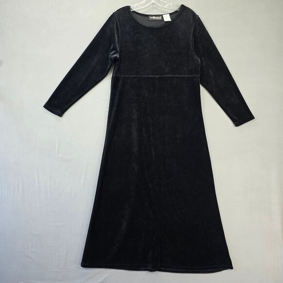 Sag Harbor Petites Black Velvet Maxi Dress Shift Casual 3/4 Sleeves Women Size S - Picture 1 of 8